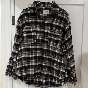 YMI Black and White Plaid Button-Front Shacket